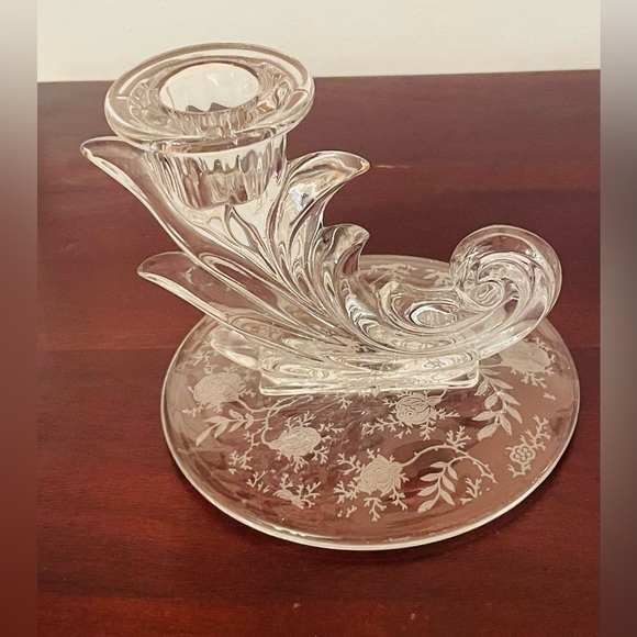 Absolutely Adorable Fostoria Baroque Crystal Candlestick Pair Etched Base 3.75” - Picture 6 of 12